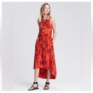 Banana Republic Silk!  Vibrant coral high low dress. Sz 8. Read description